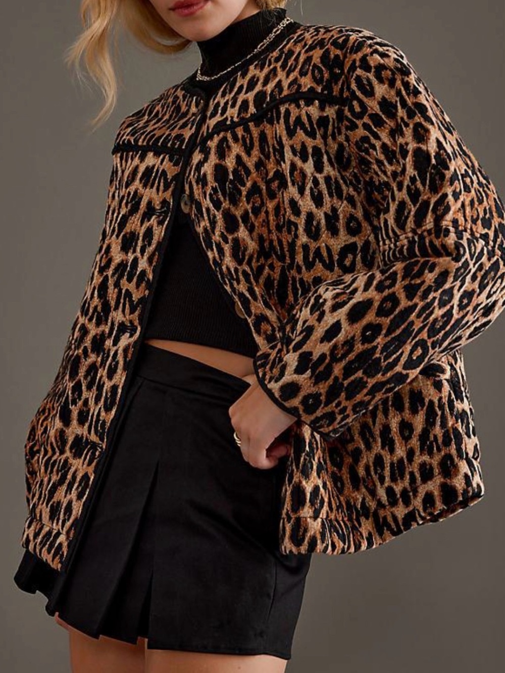 Damson Madder Macy Leopard Print Quilted Jacket NWT RT $210 USA 12 / UK 16